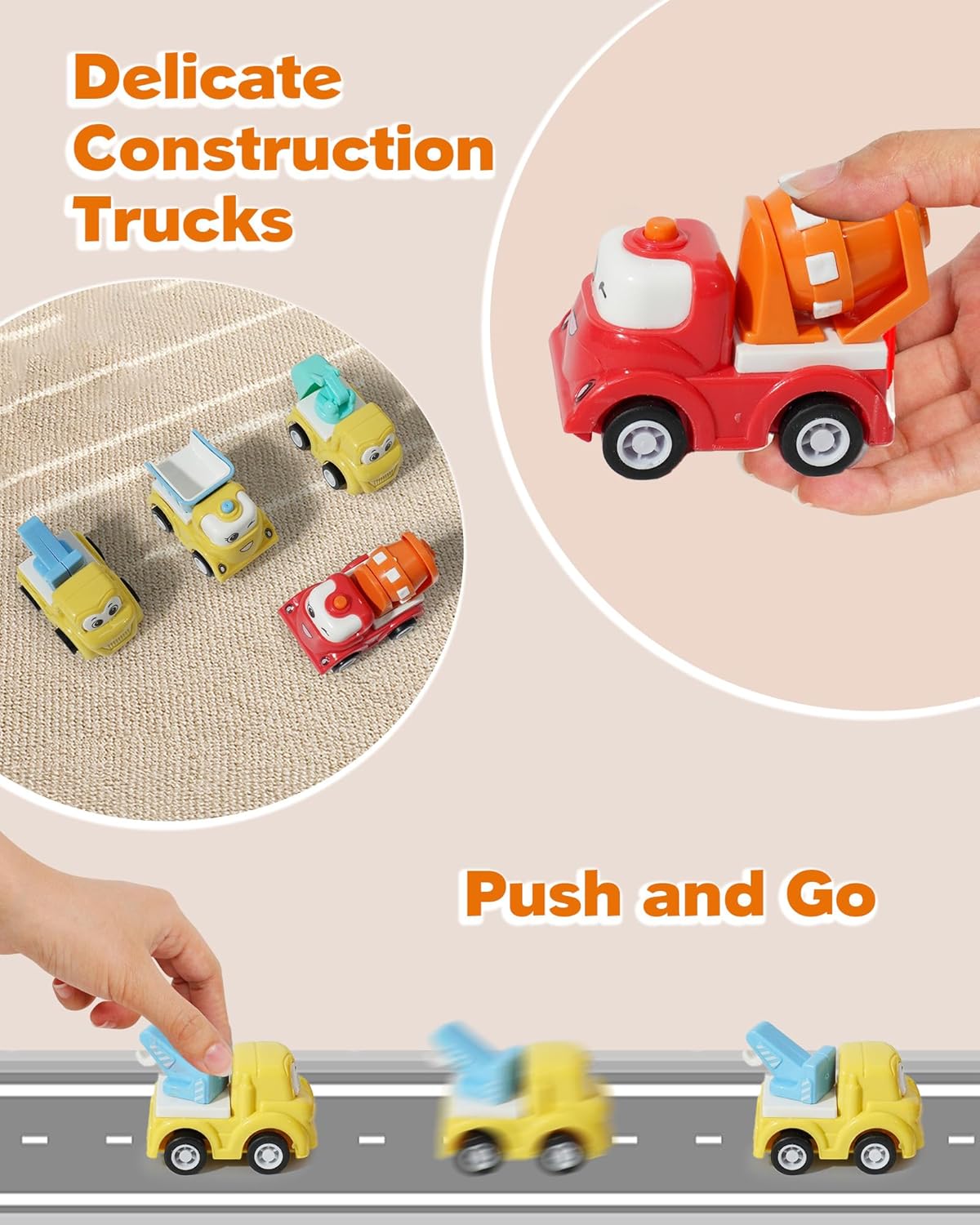 Construction Car Carrier Toys Set for 3 4 5 6 Years Old Toddlers Boys & Girls Gift, 4 Small Cartoon Cute Cars Trucks Crane Mixer Excavator Dump, Sound and Light Big Truck with Slide, 7.6*3.5*4.1 INCH - Image 3