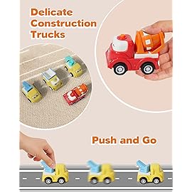 Construction Car Carrier Toys Set for 3 4 5 6 Years Old Toddlers Boys & Girls Gift, 4 Small Cartoon Cute Cars Trucks Crane Mixer Excavator Dump, Sound and Light Big Truck with Slide, 7.6*3.5*4.1 INCH