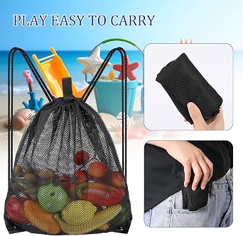 Sliverdew Large Mesh Beach Bag Mesh Bag Drawstring Gym Bag Mesh Backpacks with Drawstring Mesh Ball Bag Gym Backpack Beach