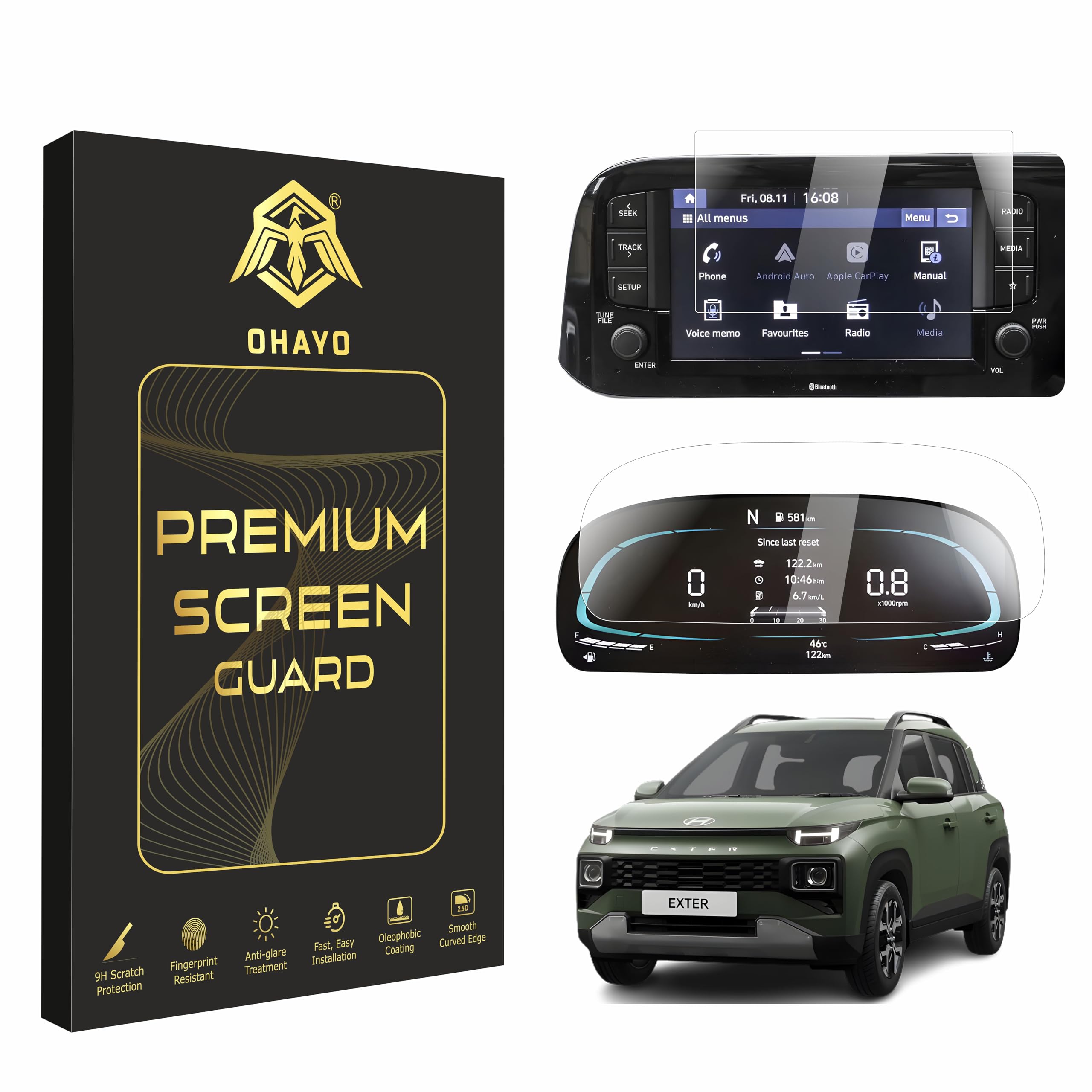 OHAYO Screen Protector Combo Compatible with Hyundai Exter | 8 Inch GPS Infotainment + Instrument Cluster Display Guard | S, SX, SXO Models | Car Touch Screen Accessories [Not Tempered Glass]-image-18