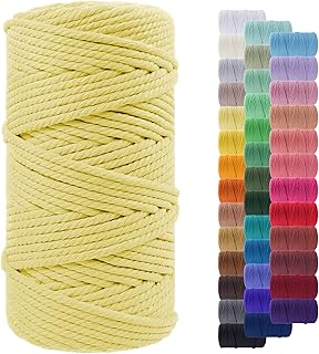 LEREATI Cuerda Macrame 5mm x 100m, Hilo Macrame Cuerda de Algodon Natural Gruesa, Cuerda Manualidades Colores para Colgar Fotos, Colgador de Planta Tejido, Colgante de Pared Macrame (Amarillo Claro)