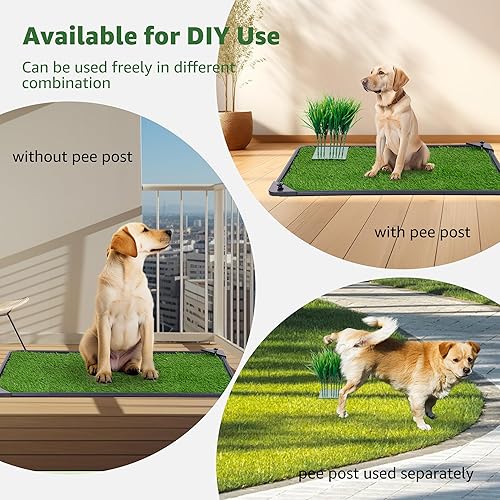 Miniatura 5 de Almohadilla de césped para perro con bandeja, parche de césped artificial con poste de orina para perros, tapete lavable para orina de cachorro,