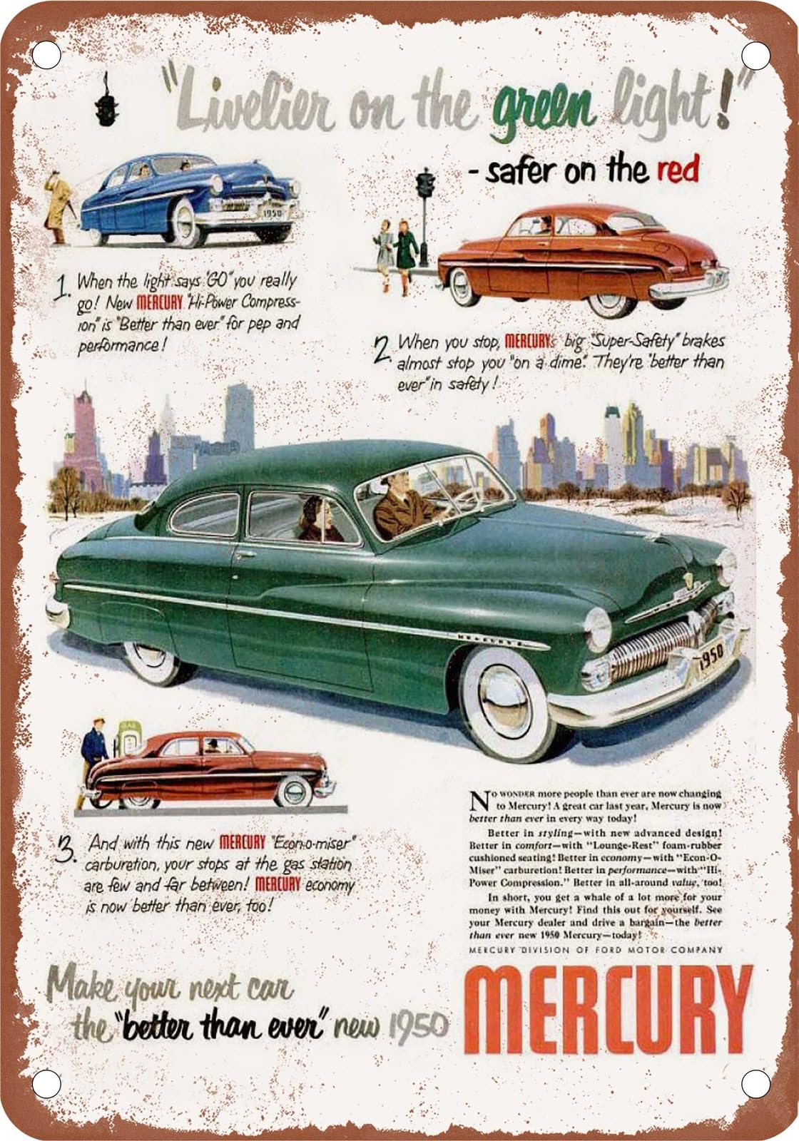 Miaomansenstore Metal Sign - 1950 Mercury Vintage Ad 0G - Old Retro Rusty Look Home Decor