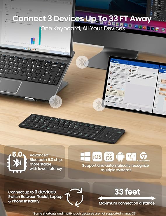 Nillkin Foldable Bluetooth Keyboard with Touchpad & Number Pad, Black