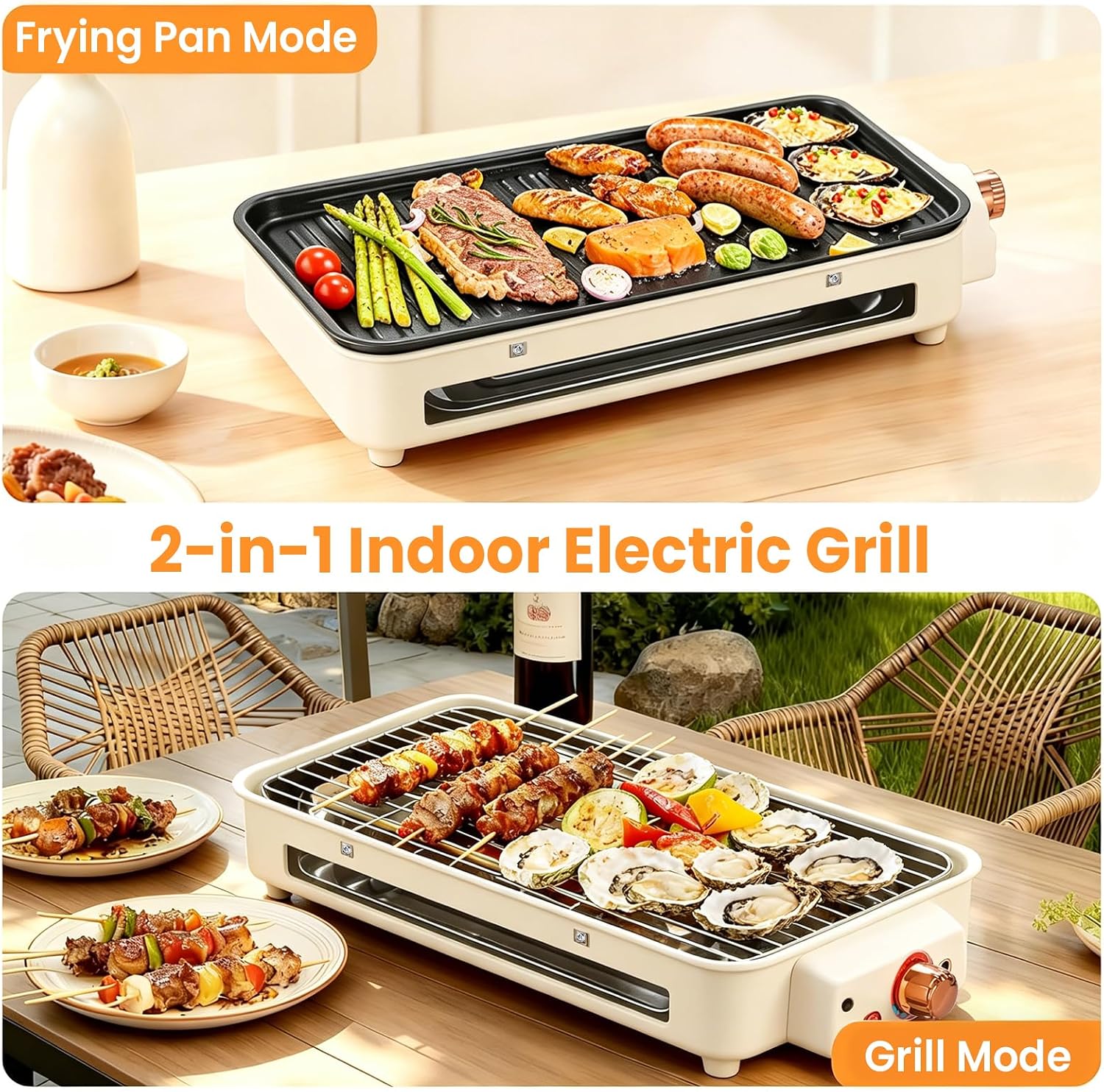 1500W Electric Indoor Grill, 2 in 1 Portable Smokeless Indoor Raclette Table Grill, BBQ Grill for Kitchen with Grill Net & Non-Stick Cooking Removable Plate, Temperature Control image 3