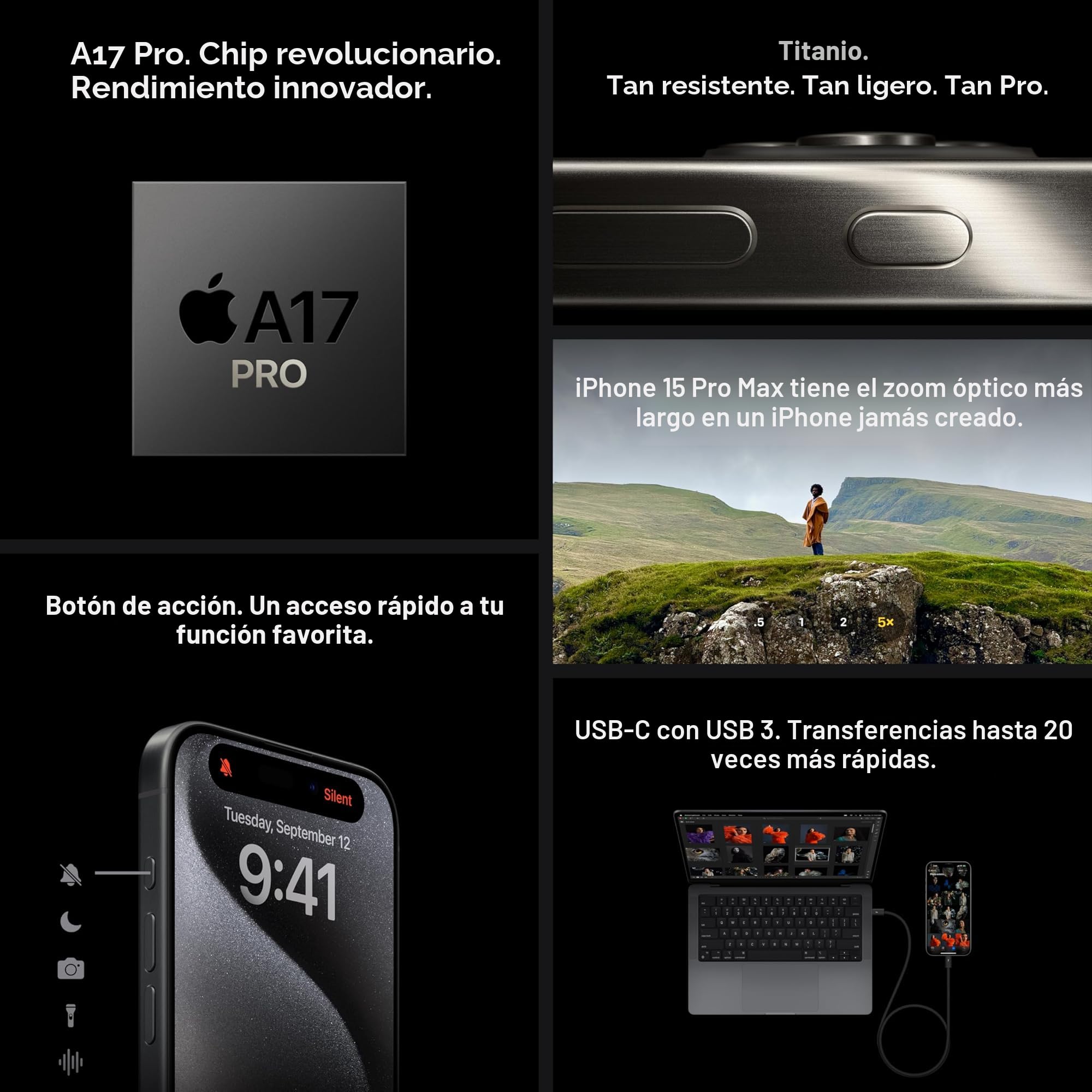 Amazon.com: Apple iPhone 15 Pro, 128GB, Negro Titanio