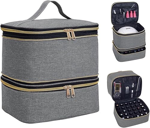 Miniatura 10 de Bolsa de almacenamiento de esmalte de uñas, bolsa de almacenamiento de cosméticos expandible de gran capacidad, de mano, de doble capa, delgada,