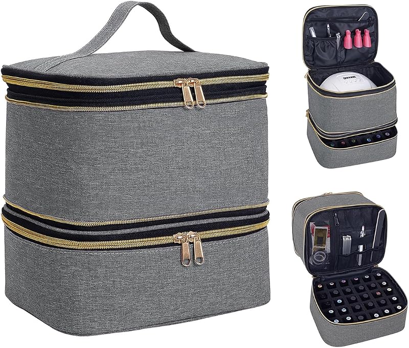 Estojo organizador UOZL para esmaltes, cinza, com 2 camadas e divisórias ajustáveis