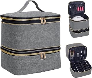 Nail Polish Organizer, Handheld Double Layer Nail Polish Storage with Adjustable Dividers, Holds 30 Bottles (15ml/0.5 fl.oz) for Nail Polish Lamp Manicure Tools and Essential Oil, Gray