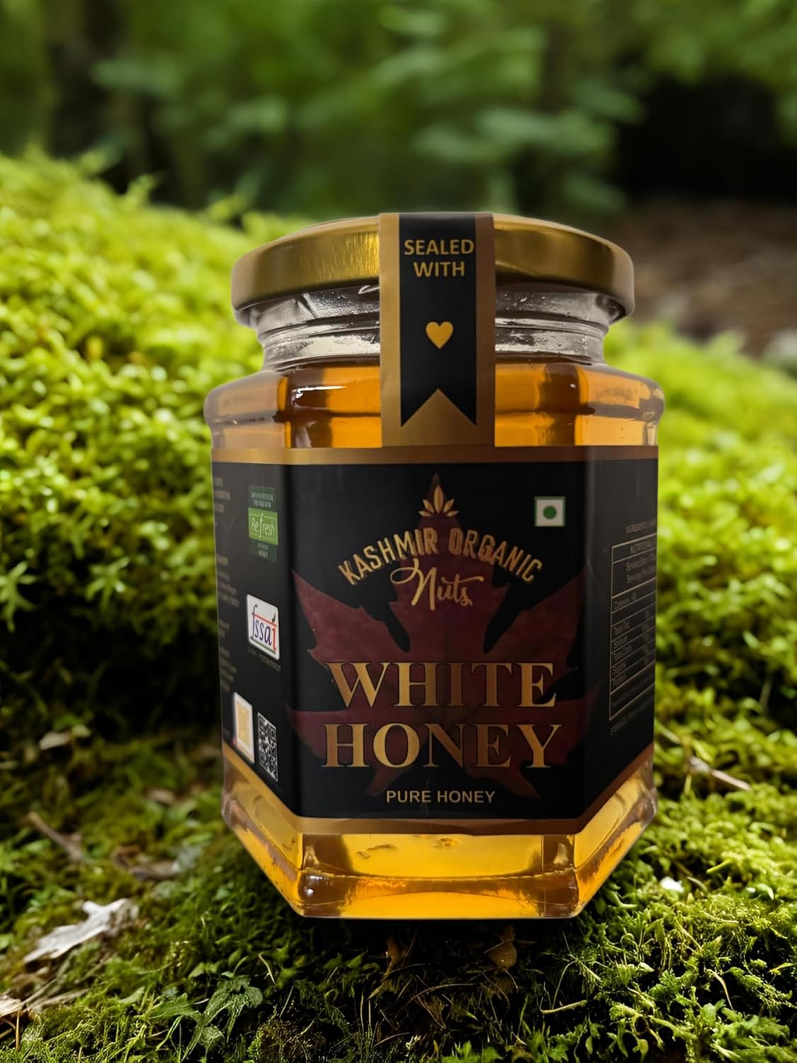 Kashmir Organic Nuts White Honey, Pure Organic, 350g Glass Jar