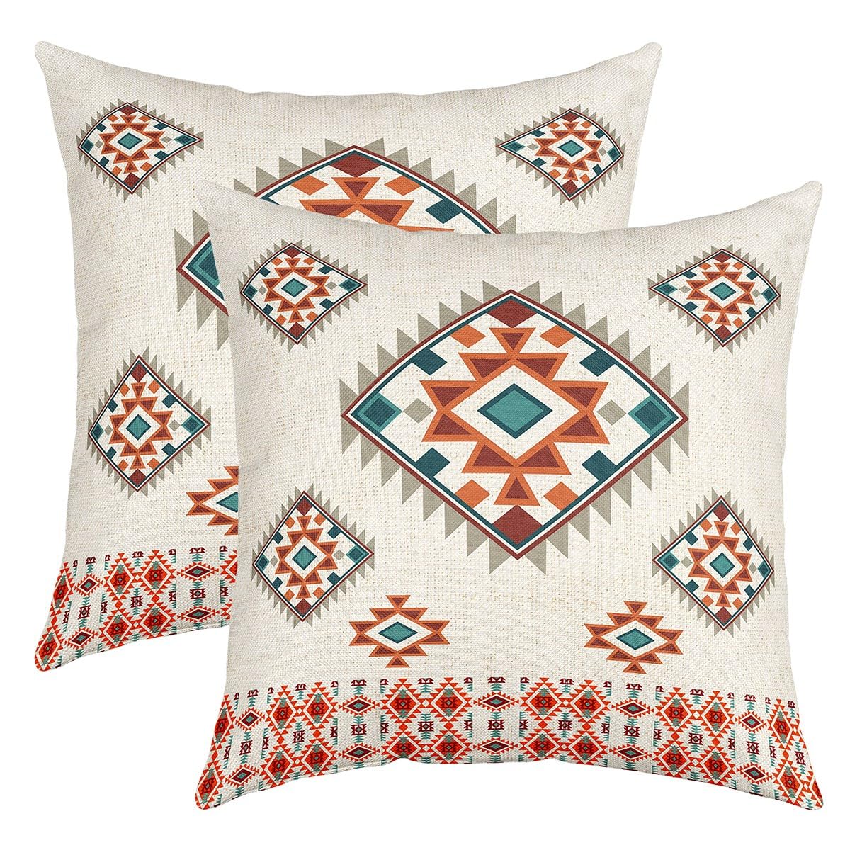 Federe Cuscino Quadrato 40x40 Cm CXMEIFLY – Stile Bohémien Azteco Motivo Geometrico Blu E Beige – Set Da 2 Per Divano E Letto