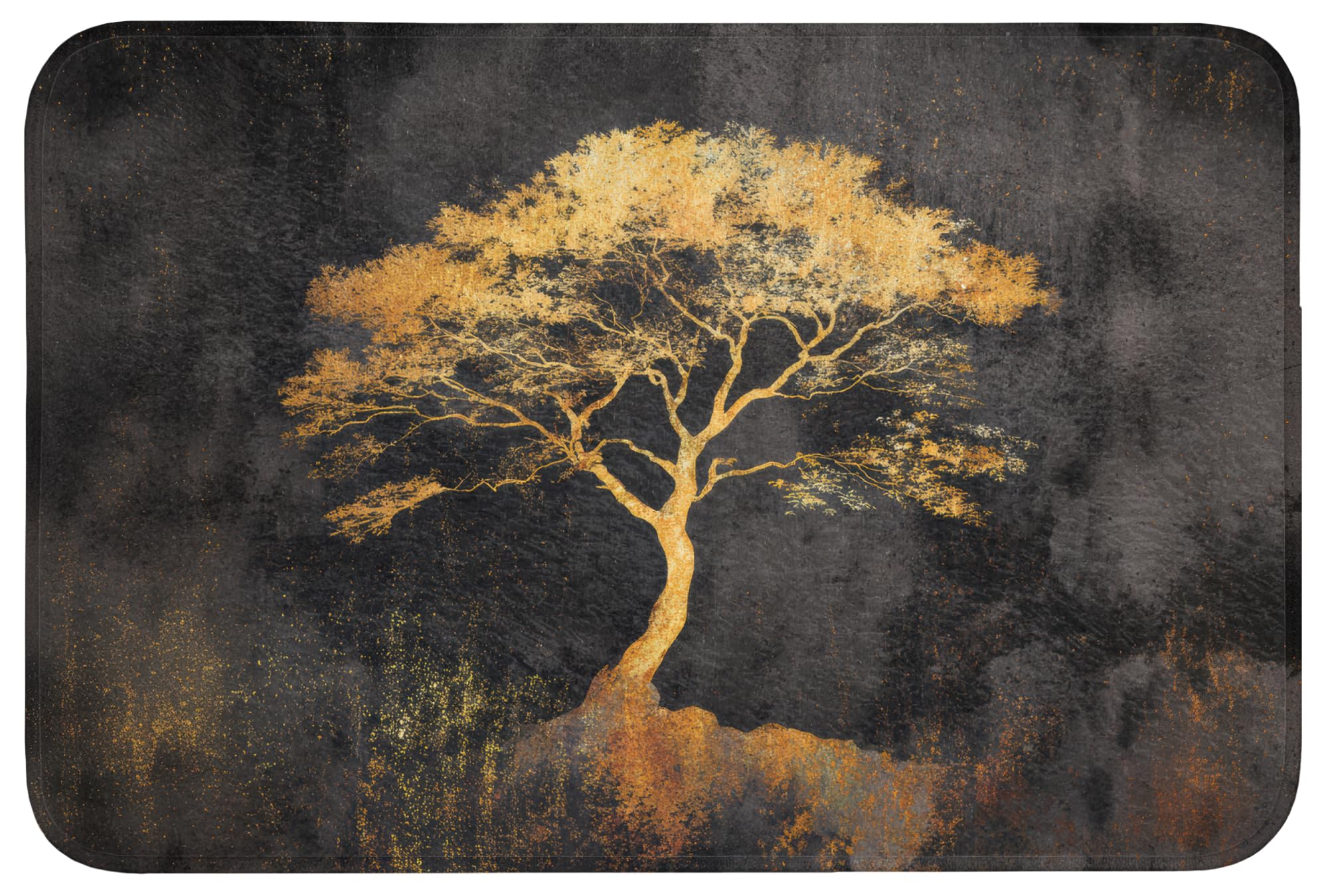Alfombras Baño Rectangular 90x60 cm Alfombra Ducha Lavable Tapete Bath Mat Non Slip Antideslizante Bathroom Decoracion Shower Árbol - Pintura - Oro - Abstracto