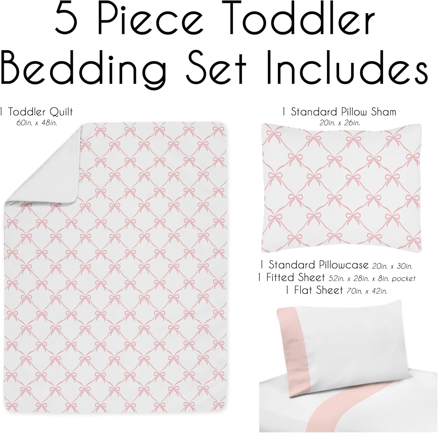 Sweet Jojo Designs 5-Piece Toddler Bedding Set (Pink Bows) for Girls, Kids incl. Bed in a Bag Comforter, Blanket, Pillowcase, Sham & Sheets (Bow for The Ballerina, Ballet Dancer, Princess Collection)