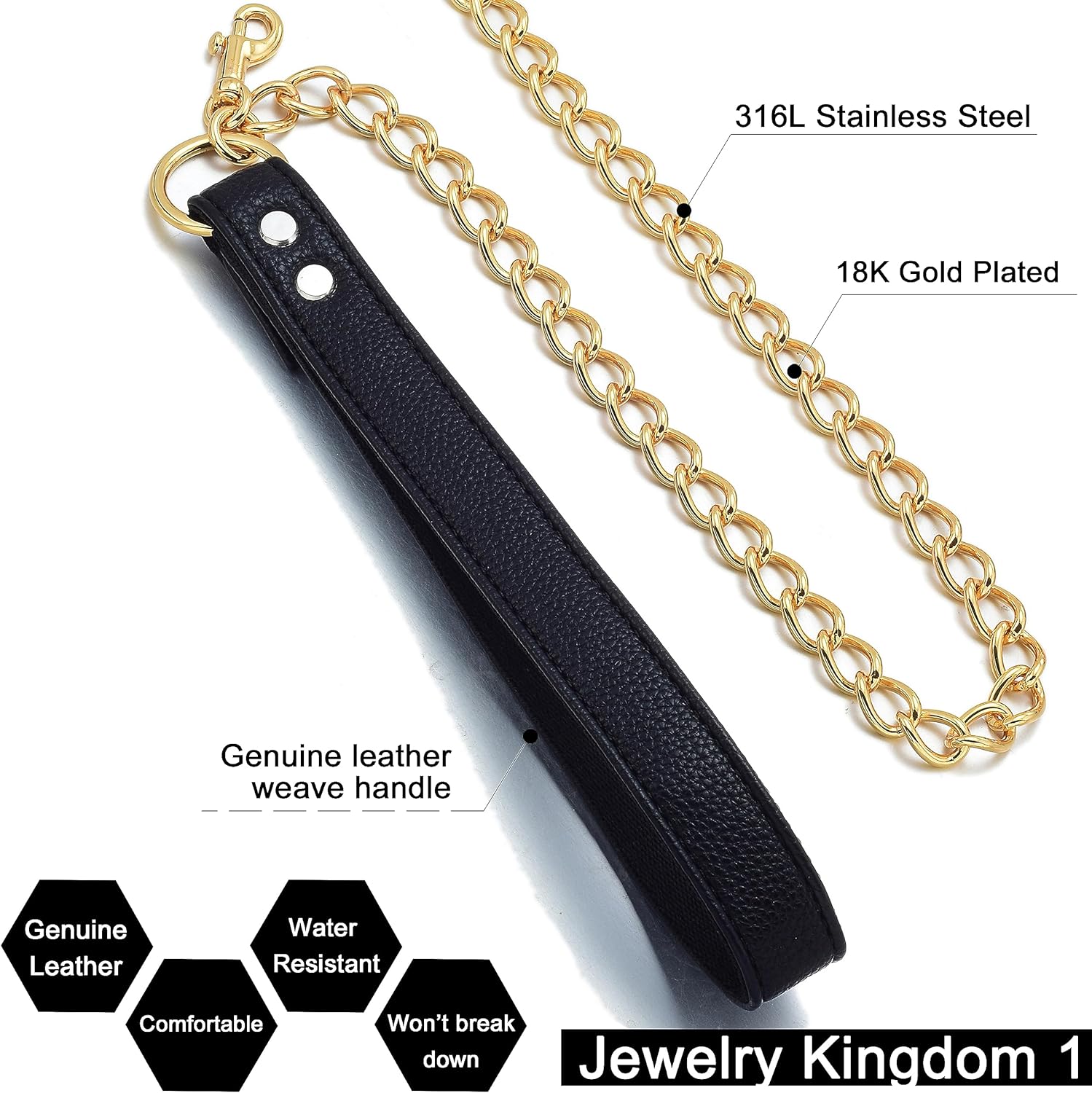 アクサエコ アクションドッグリーシュ AXAECO（犬用リード/ダイニーマ製） Jewelry Kingdom 1 ドッグチェーンリーシュ - 丈夫で噛みにくいタイアウトチェーン 快適なレザーハンドル すべての犬