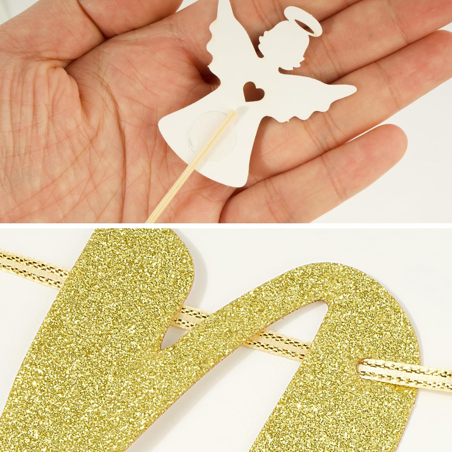 Frist Holy Communion Glitter Banner Garland +5pcs Frist Holy Communion Cake Toppers Gold Glitter Dove Cross Grail Gold Cupcake Toppers Christening Decoration Kit for Baptism Communion Party Supply
