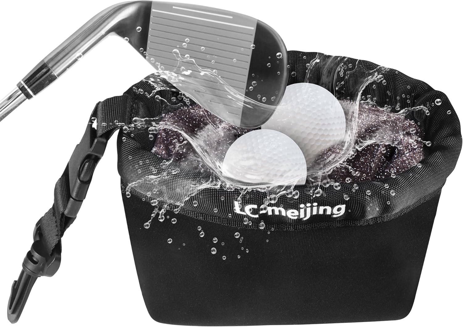Golf Club Ball Cleaning Bag, Waterproof Liner Clean Club Grooves, Machine Washable Dry Exterior Golf Club Bag Accessories with Quick Release Clip