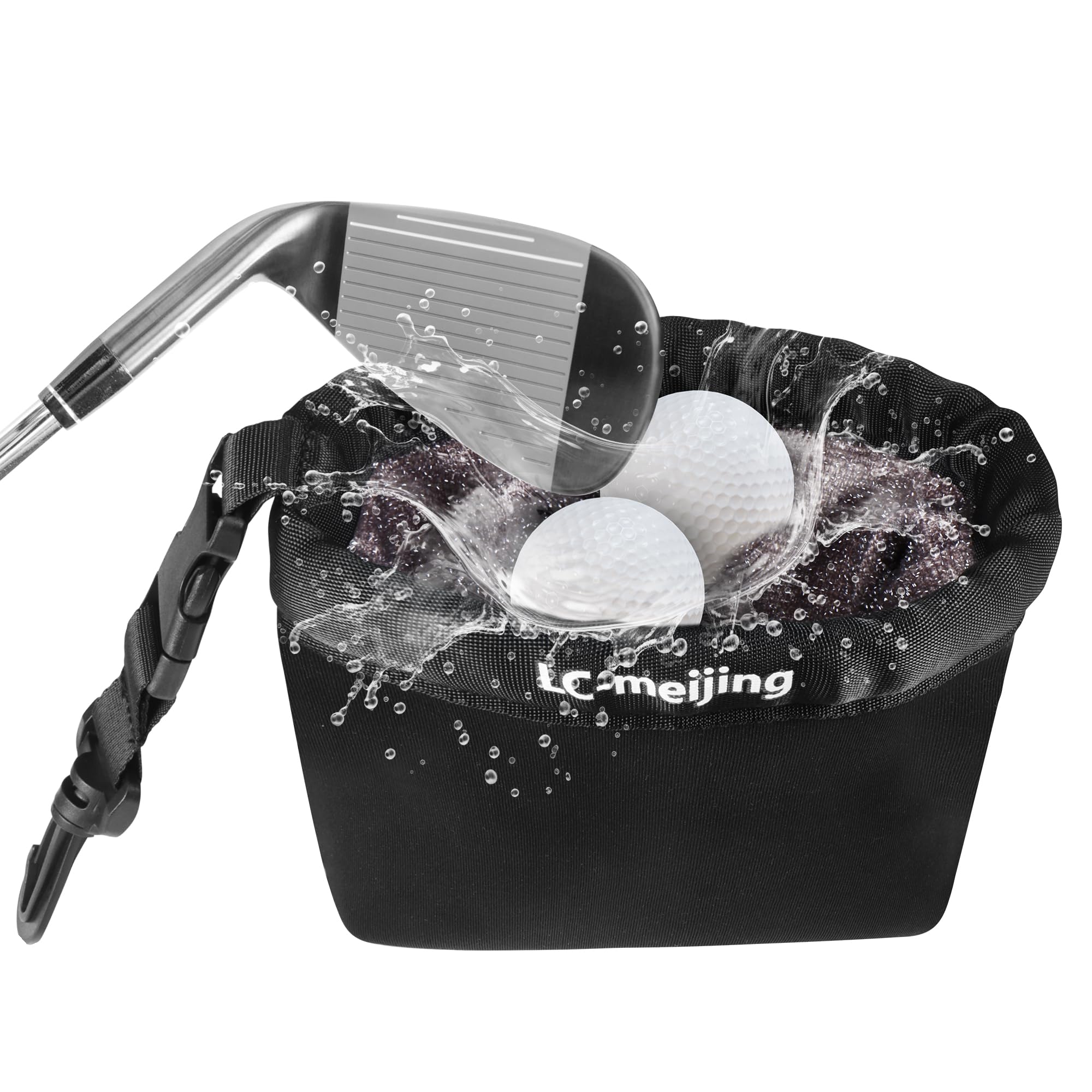 Golf Club Ball Cleaning Bag, Waterproof Liner Clean Club Grooves, Machine Washable Dry Exterior Golf Club Bag Accessories with Quick Release Clip
