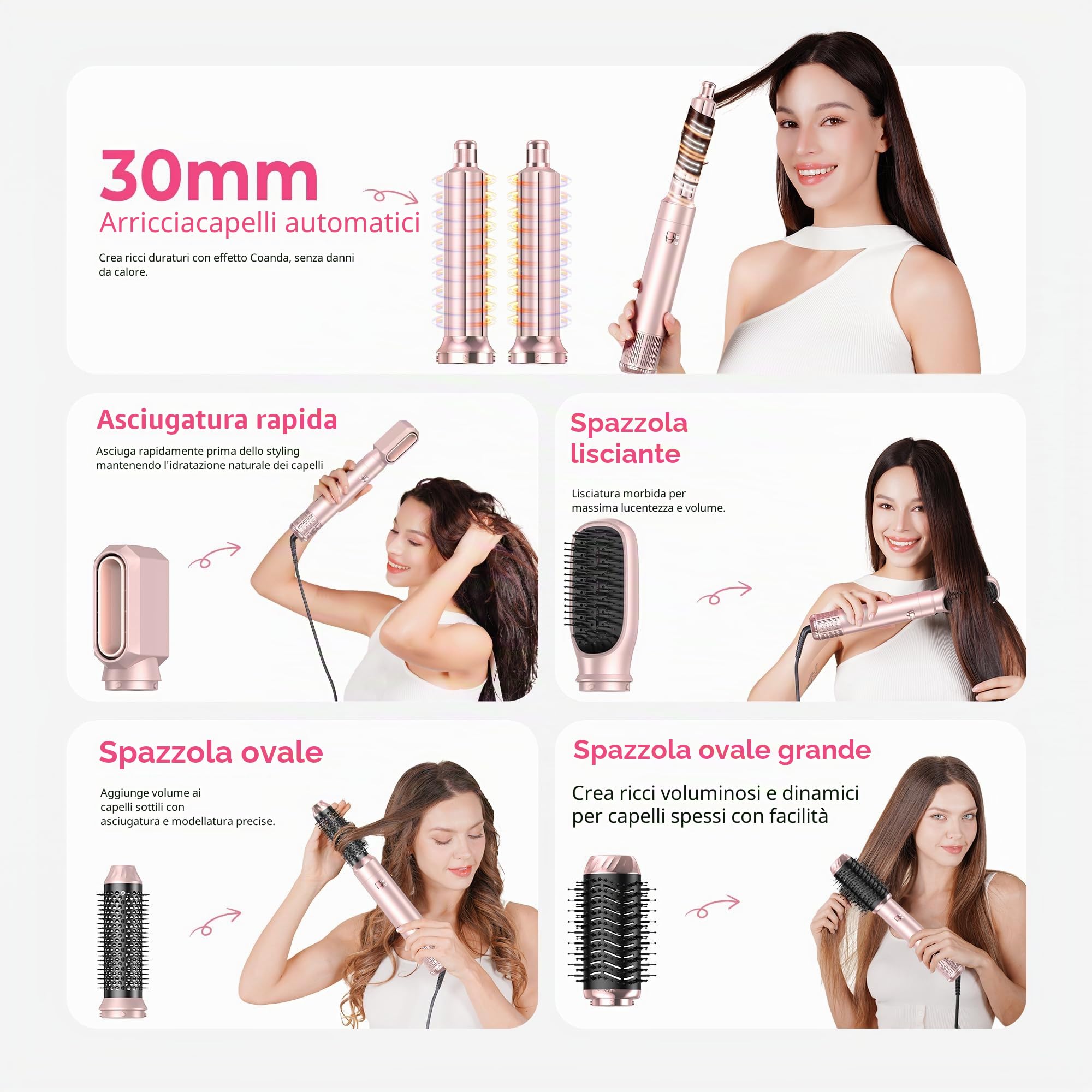 MogaWave Pro air styler 6 in 1 Hair Styler & Spazzola Asciugacapelli, phon arricciacapelli ad aria, asciugacapelli spazzola, spazzola aria calda, spazzola phon per capelli, senza danni da calore