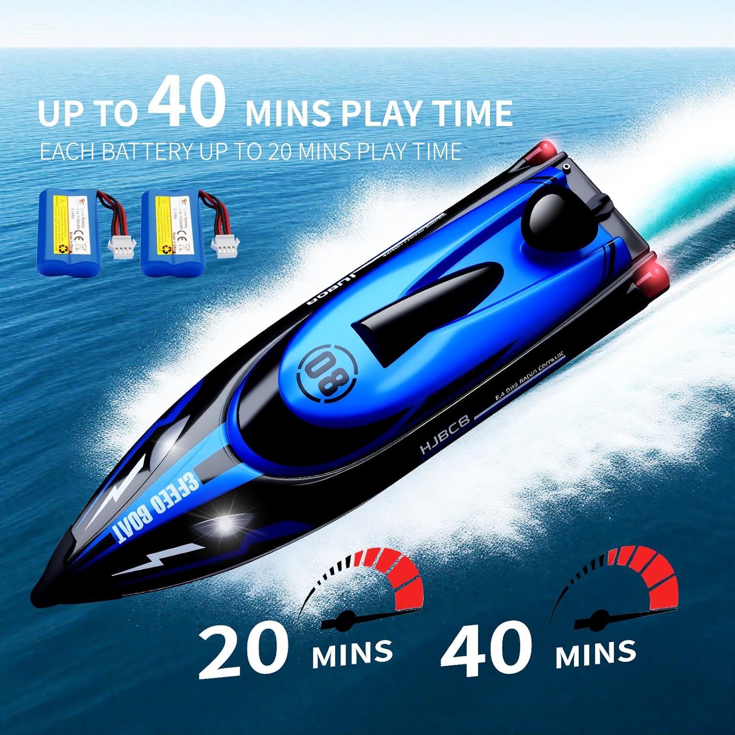 14 inch Big RC Boat Remote Control Boat for Kids and Adults, 25 KPH Fast RC Speed Boat with Two 1100mAh Batteries, Waterproof Toy Boats for Lakes Pools & River