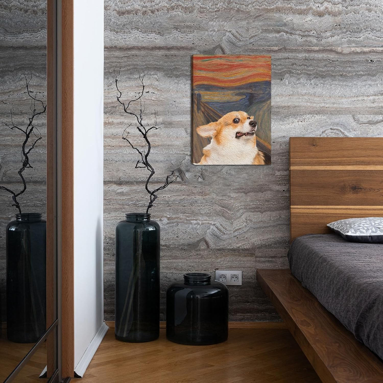 Funny Bathroom Decor Wall Art Famous Cat Canvas Print Framed Funny Dog Painting Poster Classic Animal Portrait Artwork for Bathroom Bedroom Living Room Kitchen Office 16x24in Framed