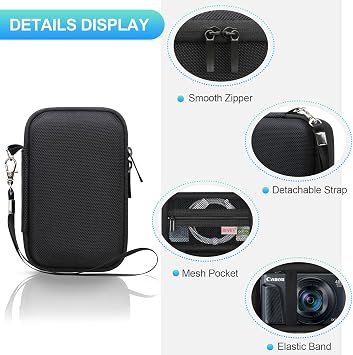 BOVKE Camera Case for Canon PowerShot SX740 / SX730 / G7 X Mark III / G7X Mark II / V1 Digital Camera, Hard Protective Holder Travel Storage Bag, Mesh Pocket fits Cable, Batteries, SD Card, Black