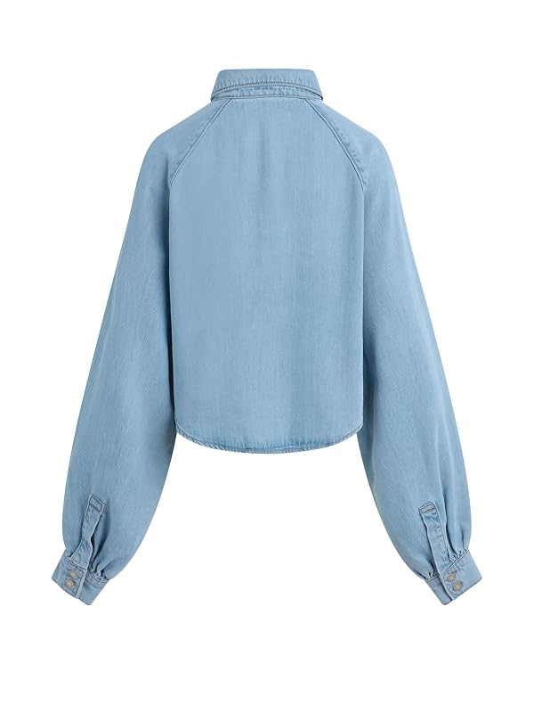 HUDSON Women's Raglan Balloon Sleeve Button Down Shirt, Sprout by HUDSON - Image 9