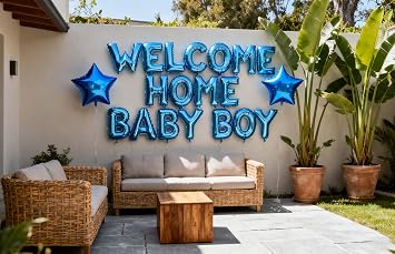 Welcome Home Baby Boy Balloons Banner Blue for Baby Shower Decorations