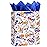 SUNCOLOR Construction Vehicle Pattern Gift Bag with Blue Tissue Paper, Extra Large 15.7x12.6x4.7 Inch, White Paper Bag with Handles for Boys Birthday, Baby Shower