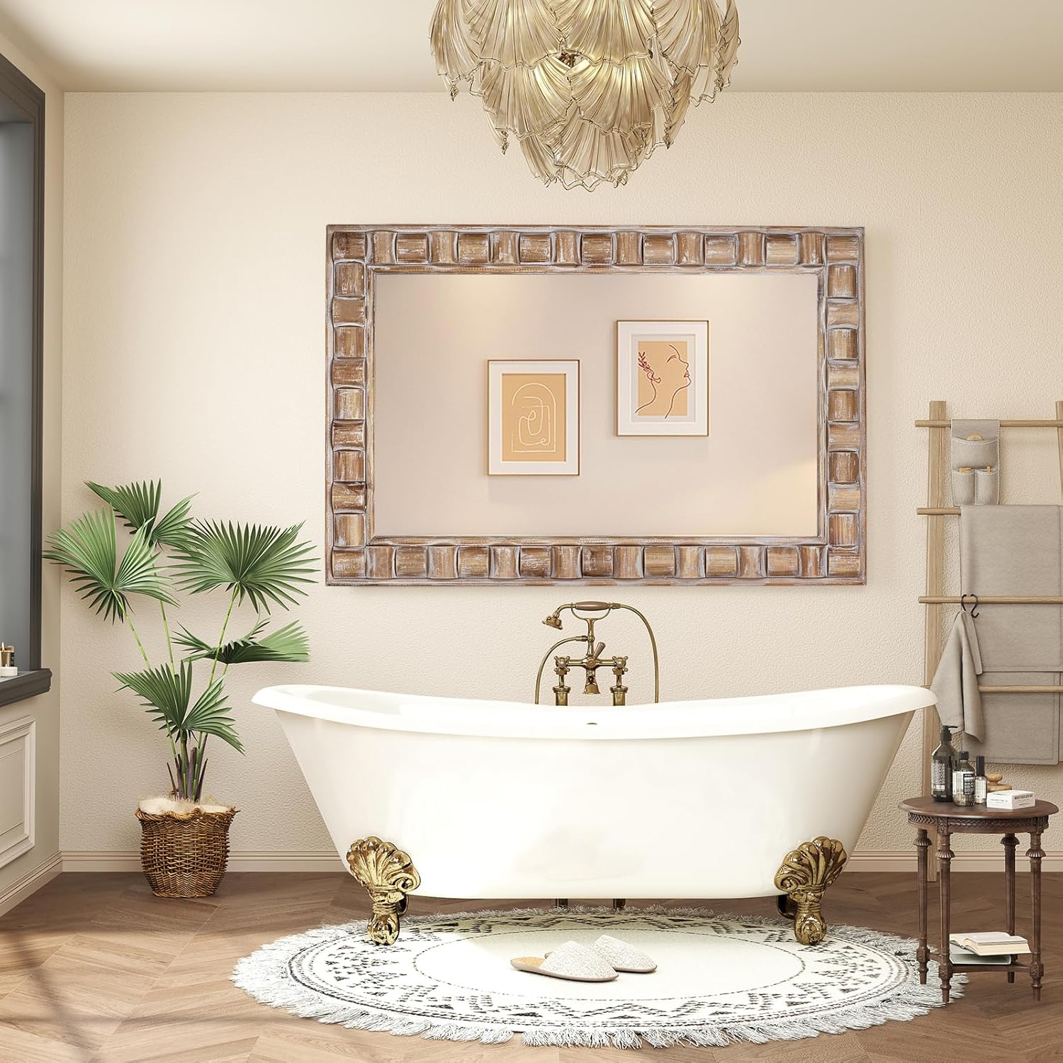 36x24 Inch Rustic Rectangle Wall Mirror - Solid Wood Frame Bathroom Vanity Mirror for Over Sink, Entryway, Living Room & Bedroom