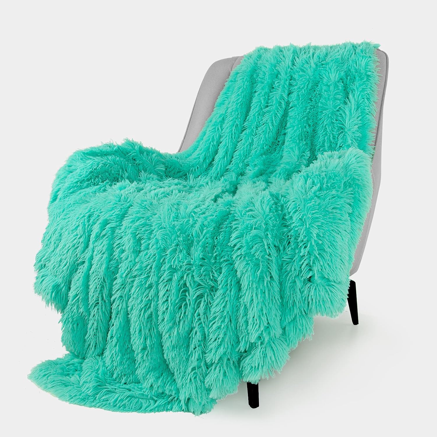TOONOW Extra Soft Fuzzy Faux Fur Throw Blanket 50"x60", Reversible Lightweight Fluffy Cozy Plush Comfy Microfiber Fleece Decorative Shaggy Blanket for Couch Sofa Bed, Turquoise