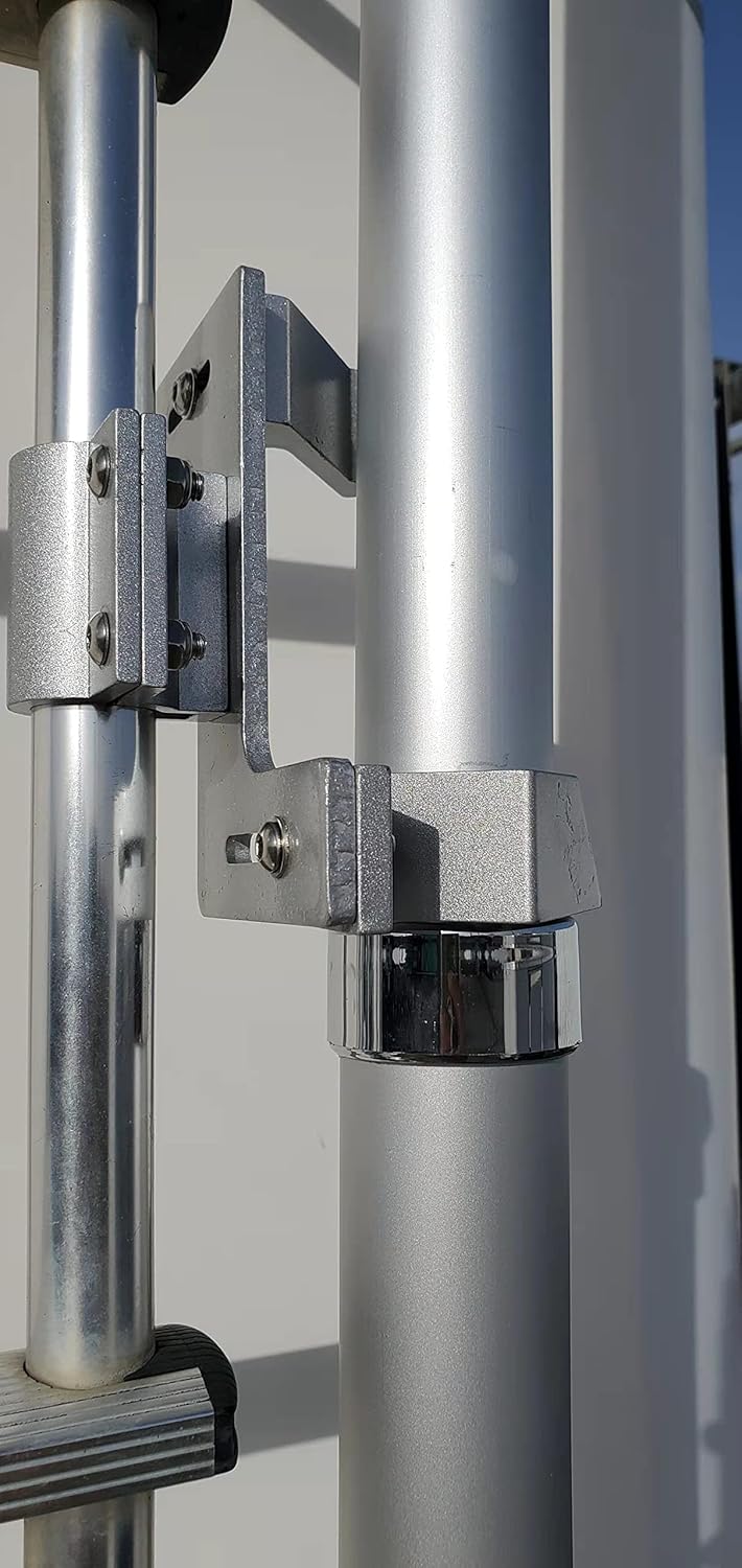 EEZ RV Products Starlink and Flagpole RV Ladder Mount Aluminum Holdup to 2.5″ O.D. Poles - fits 1.0 inch Ladder Rails