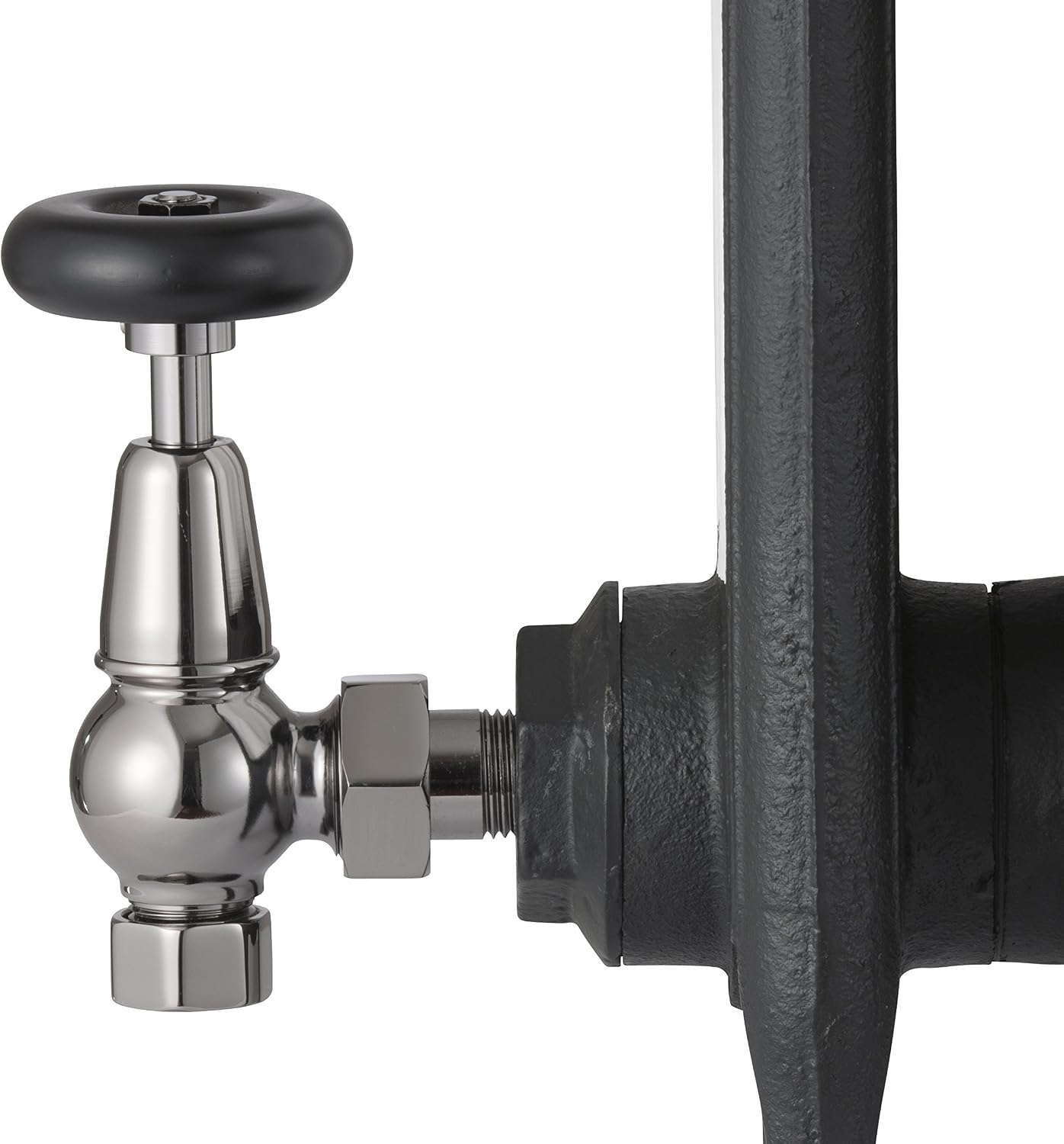 UK-20 BN Arroll traditional manual Radiator valve in black nickel with FSC certified black wooden wheel head & lockshield - Image 3