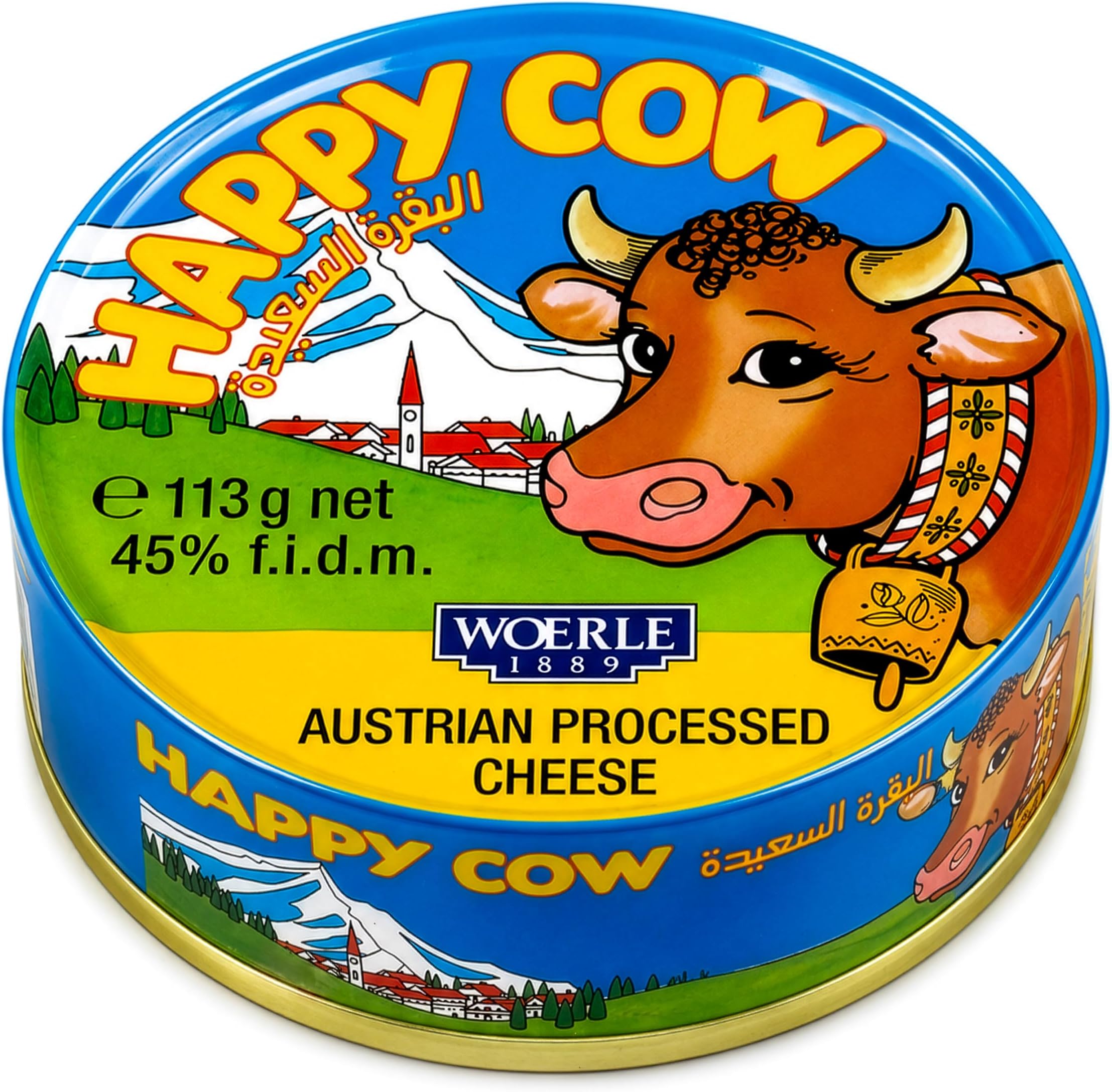 Happy Cow Halal Austrian Pasteurized Processed Cheddar Cheese, 4 OZ (113g) Easy-Open Can, Ready-to-Eat Cheese for Toast, Crackers, Sandwiches & Camping