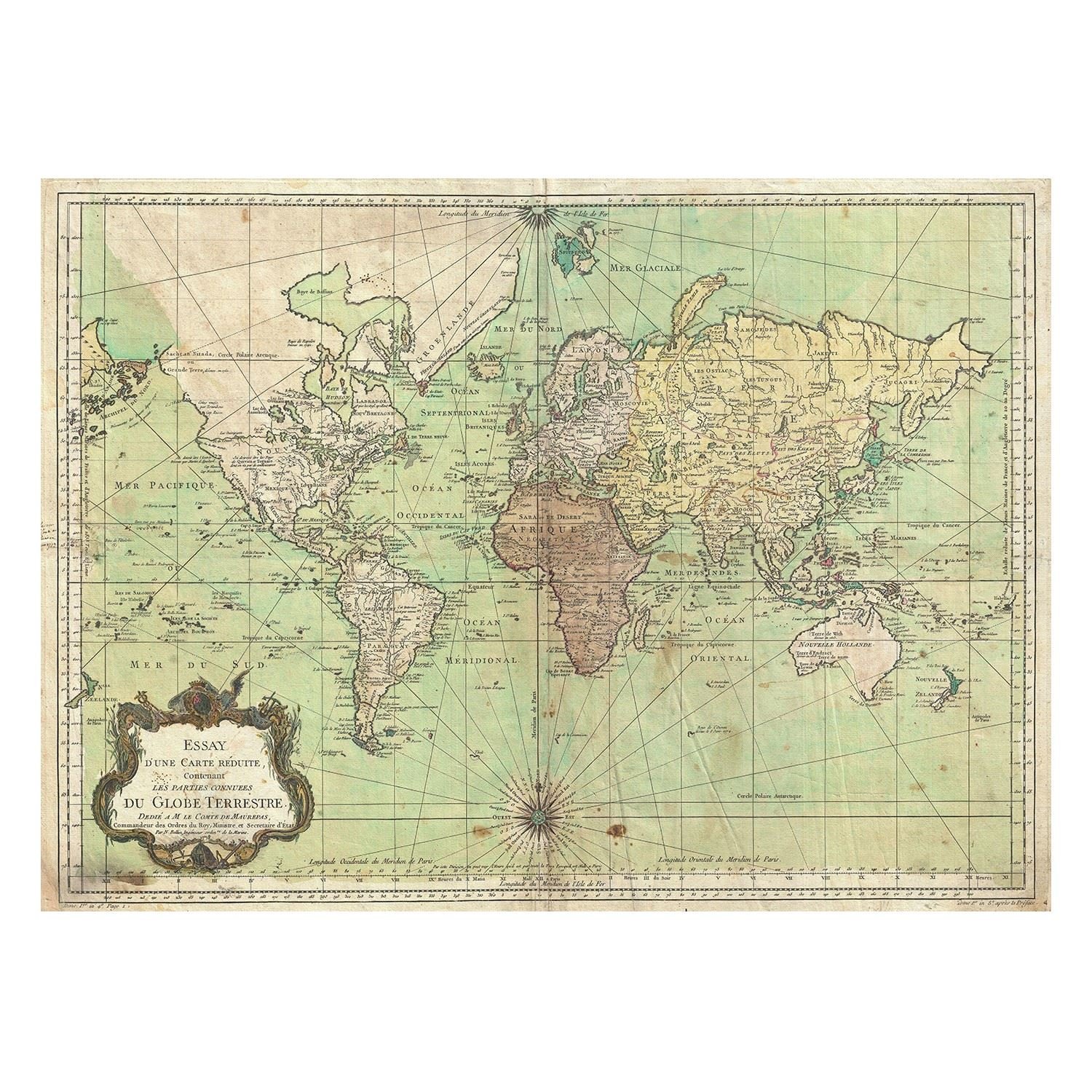 Carte marine de 1778 affiche grand format reproduction d'art