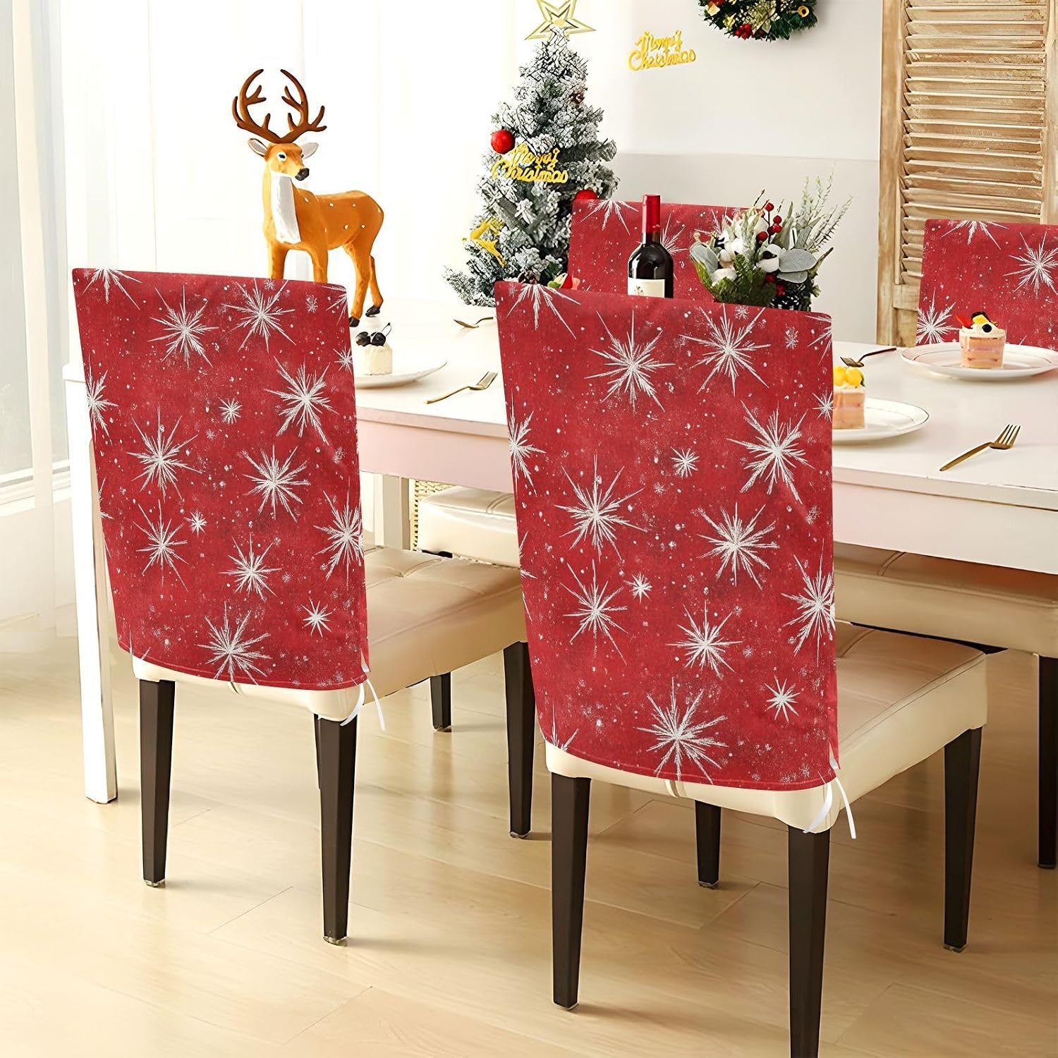 ALAZA Vintage Snowflakes Chair Back Cover Set of 6, Washable Reusable Removable Chair Slipcovers Decorative Chair Cover for Home Kitchen Wedding Party