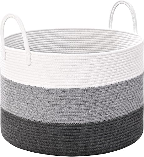 Miniatura 21 de Cesta de almacenamiento de arcoíris de 67 L para organizar, cestas grandes de lavandería de 20 x 13 pulgadas, cesta de manta tejida de cuerda de