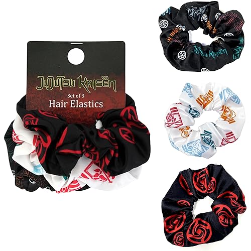 JUST FUNKY Jujutsu Kaisen Scrunchies Set Officially Licensed Anime Hair Ties, Pack of 3