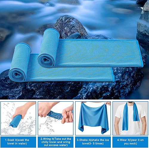 Miniatura 2 de Paquete de 4 toallas refrescantes (40 x 12 pulgadas), toalla de frío suave y transpirable, toalla de hielo, toalla de microfibra para yoga, deporte,