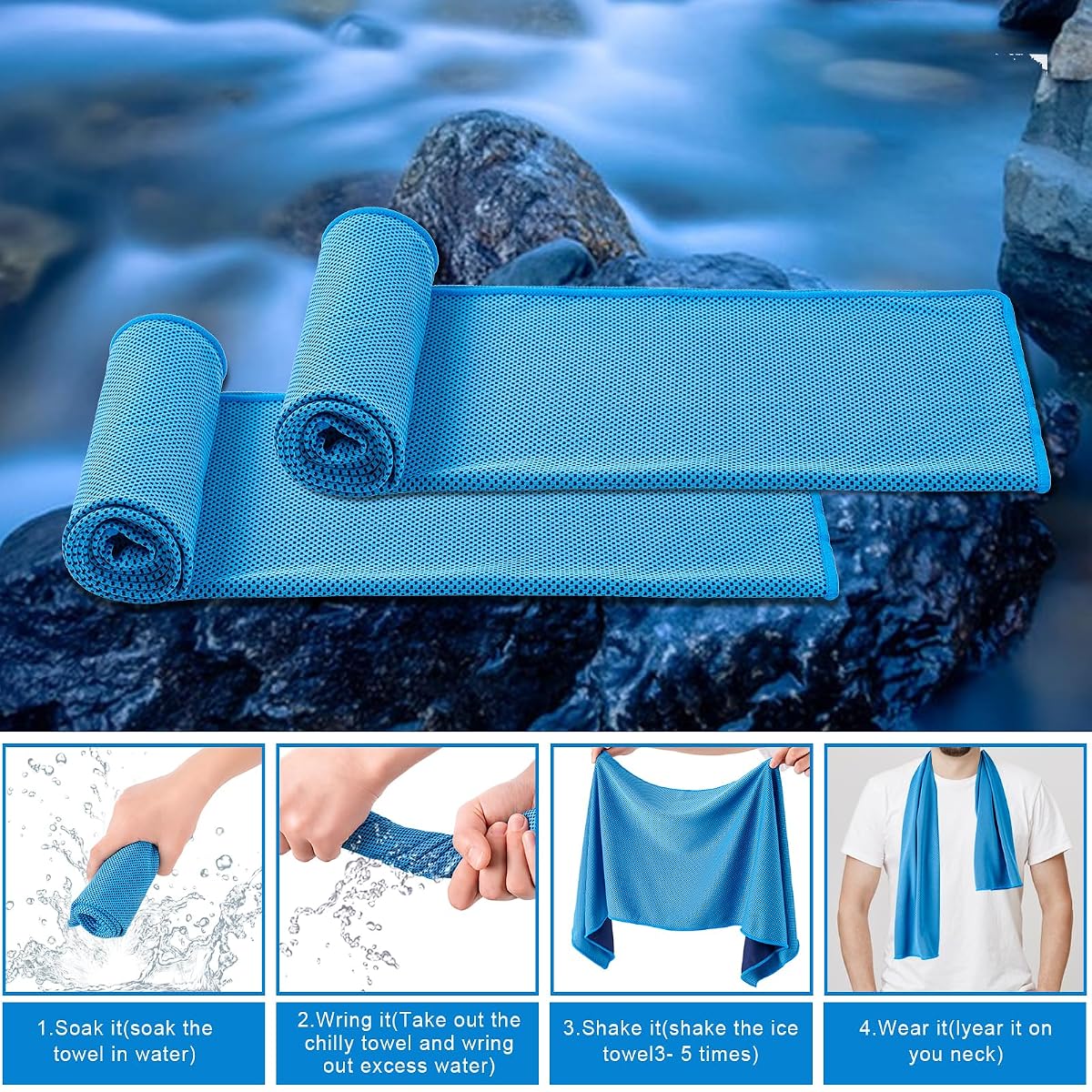 4 Pack Cooling Towel (40"x12"), Soft Breathable Chilly Towel, Ice Towel Light Blue/Grey/Purple/Deep Blue image 1