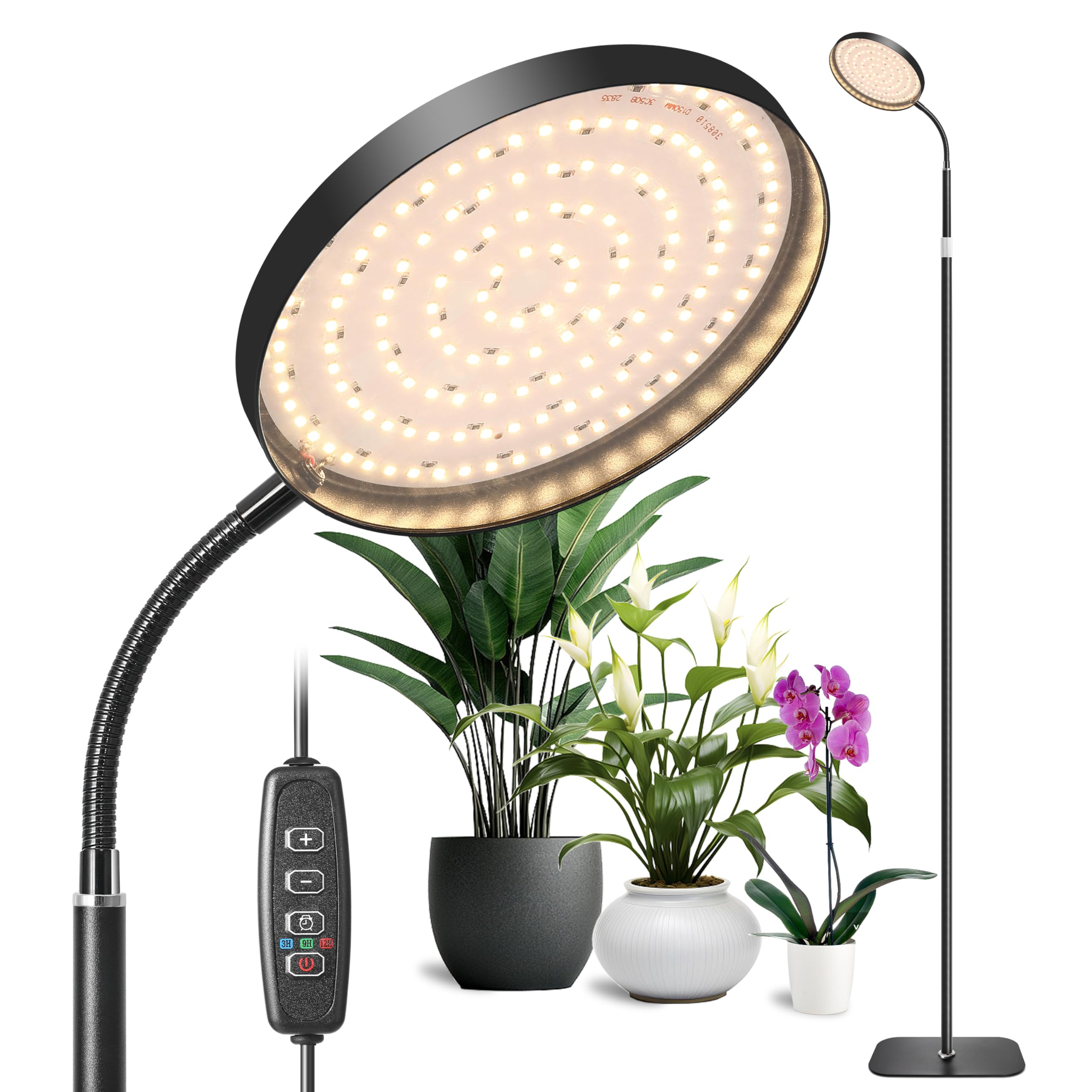Czoumu LED Full Spectrum Floor Growth Light for Indoor Plant with 3/9/12H Timer, 10 Level Dimmable, 60 Inch Height Adjustable Standing 3000K Plant Growing Light for Large Tall Small Plants