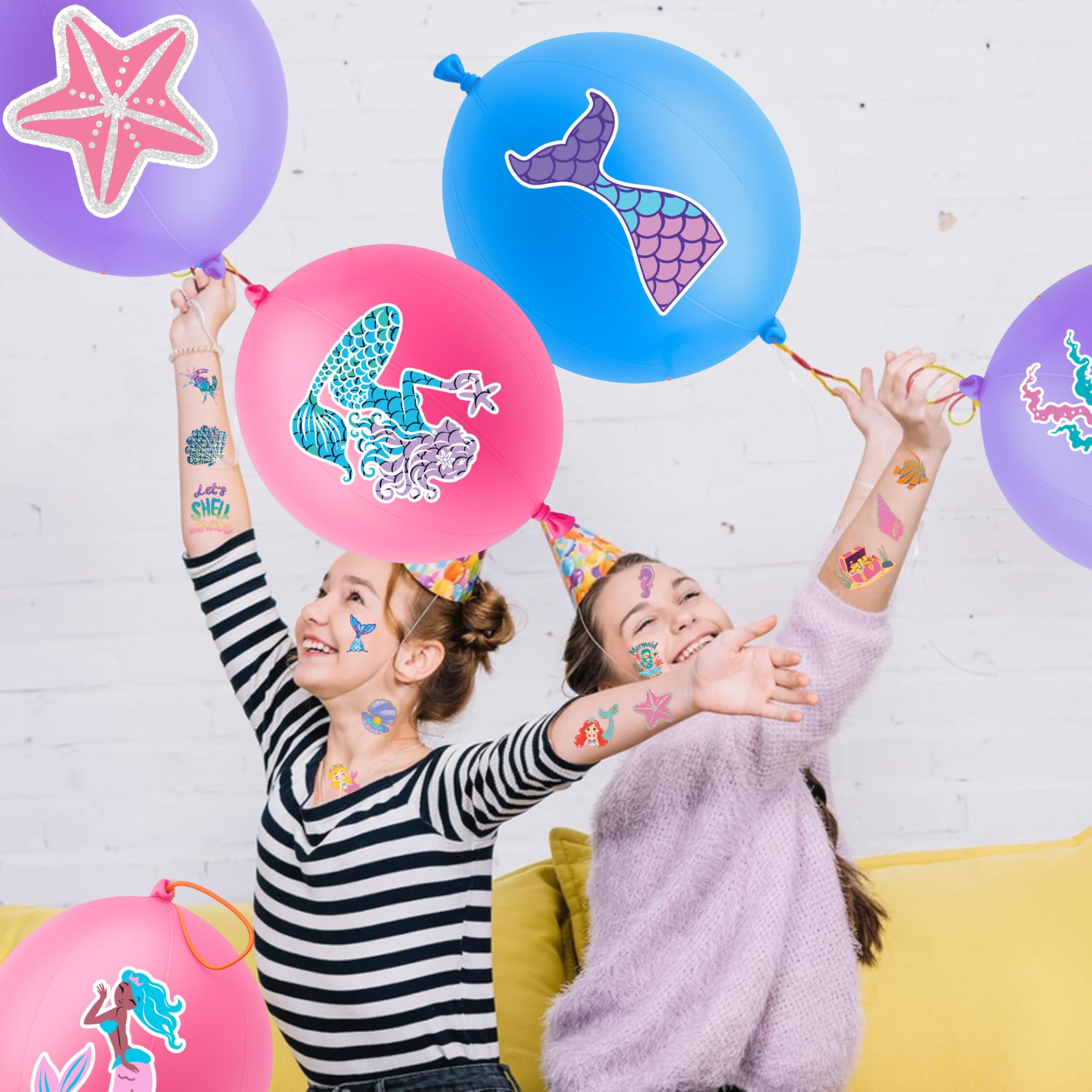 72 PCS Mermaid Party Favors – 48 Pre-Cut Temporary Tattoos & 24 Mermaid Ocean Punch Balloons Themed Birthday Party Decorations Supplies Favors Gifts Goodie Bag Fillers Classroom Rewards for Boys Girls