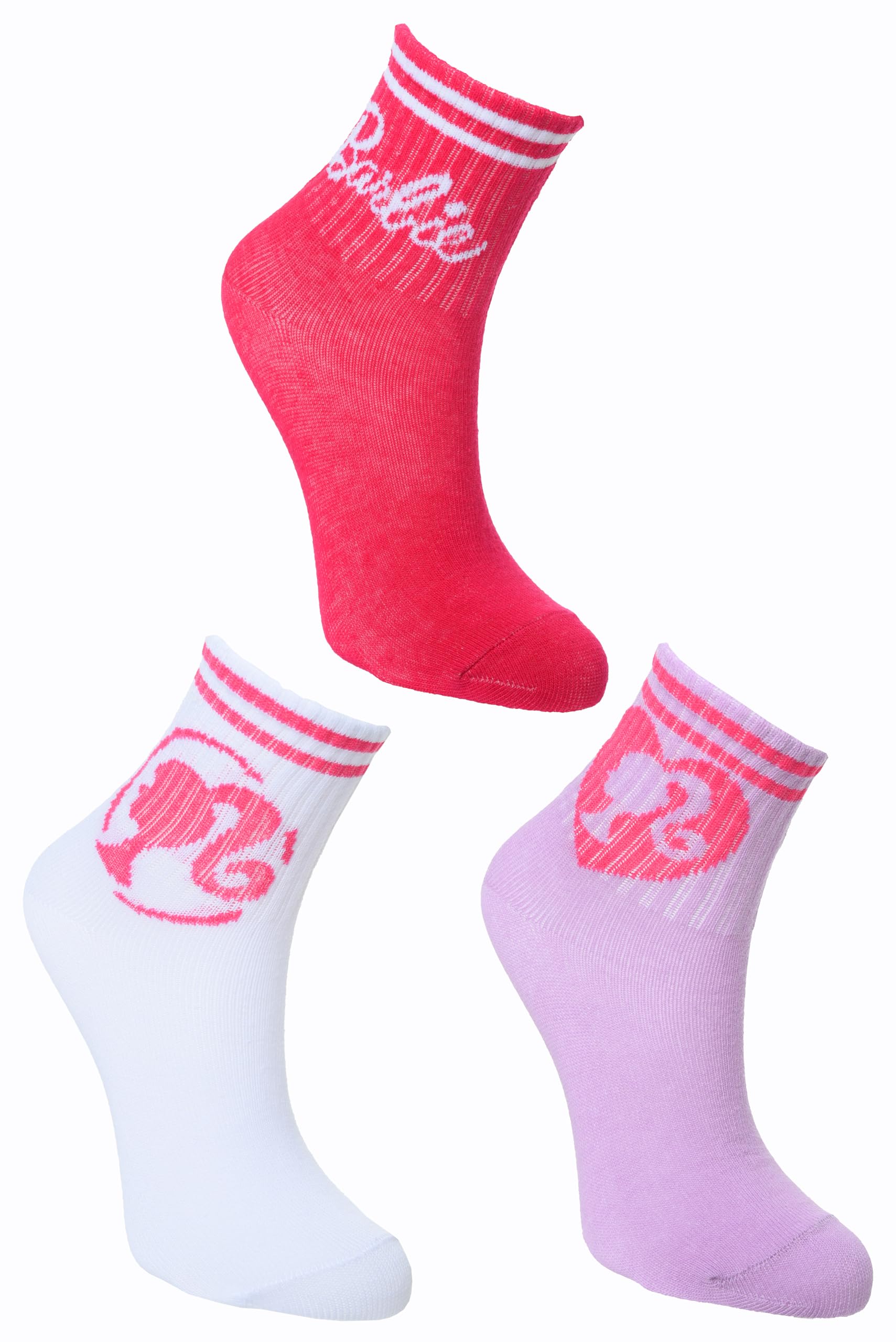 Barbie Girls 3 Pairs Cotton Socks (27, 30, Rose), rose, 27-30