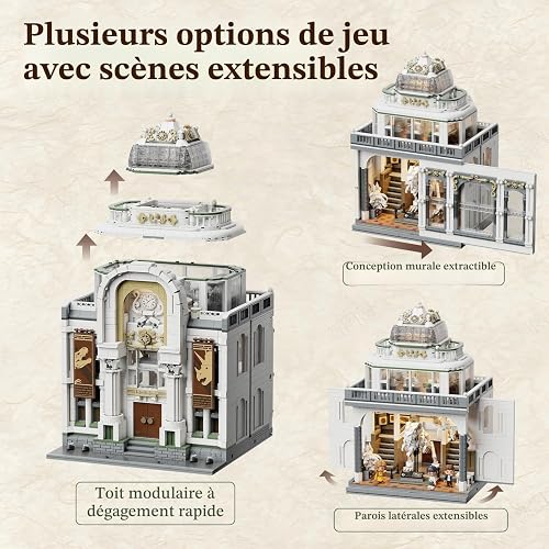 PAN TASY Blocs de construction de musée de dinosaures éclairés, architecture baroque, modèle de couloir double extensible, jeu de construction modulaire, 11 lumières, compatible avec Street View, jeu - 5