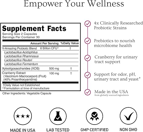Miniatura 5 de Healthy Babe Probióticos vaginales para mujeres + prebióticos y pastillas de arándano, equilibrio de pH, olor saludable, levadura, apoyo