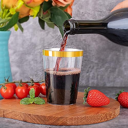 Miniatura 6 de 120 vasos de plástico dorados, vasos de plástico resistentes de 10 onzas, vasos de plástico transparente con borde dorado, vasos de plástico