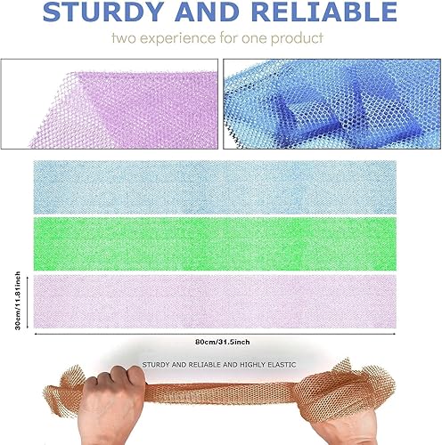 Vista 140 de Juego de ducha de 3 piezas de red exfoliante africana de estilo brillante, esponjas de baño largas para una piel suave y refrescada, el brillo