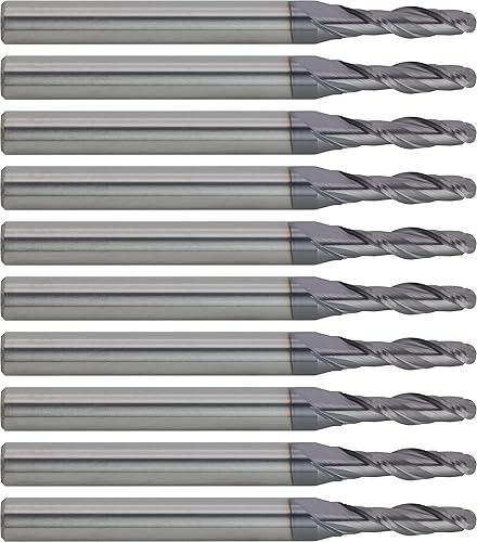 Miniatura 57 de CME 10 piezas de fresas de carburo micrograno, nariz de bola, revestimiento TiAlN, diámetro de fresado de 1/8 pulgadas, longitud de corte de 1/2