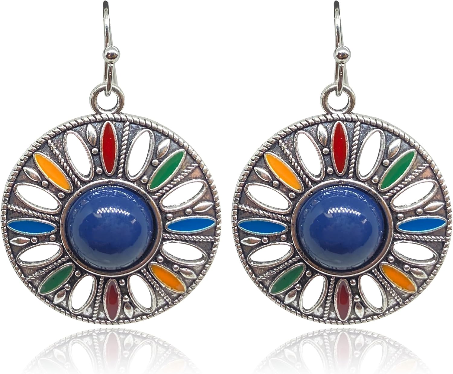 Handmade Bohemian Earrings for Women Girls Vintage Round Tribal Ethnic Colorful Earrings Boho Hollow Out Geometry Statement Dangle Drop Earrings Jewelry Gifts