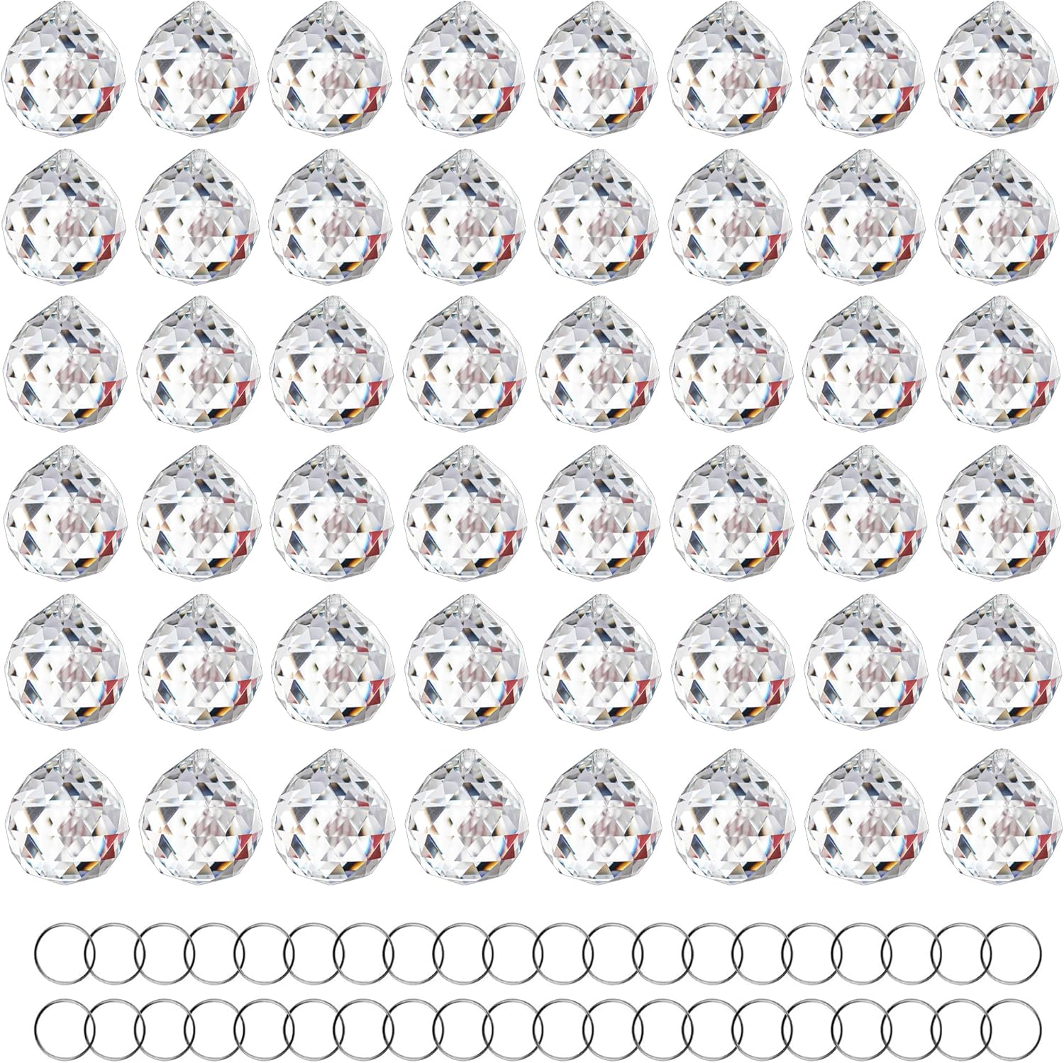 HDCRYSTALGIFTS 48pcs Clear Faceted Crystal Ball Prism 1.2"/30mm Glass Prism Sun Shine Catcher Rainbow Pendants Maker, Hanging Crystals Prisms for Windows Home Decor