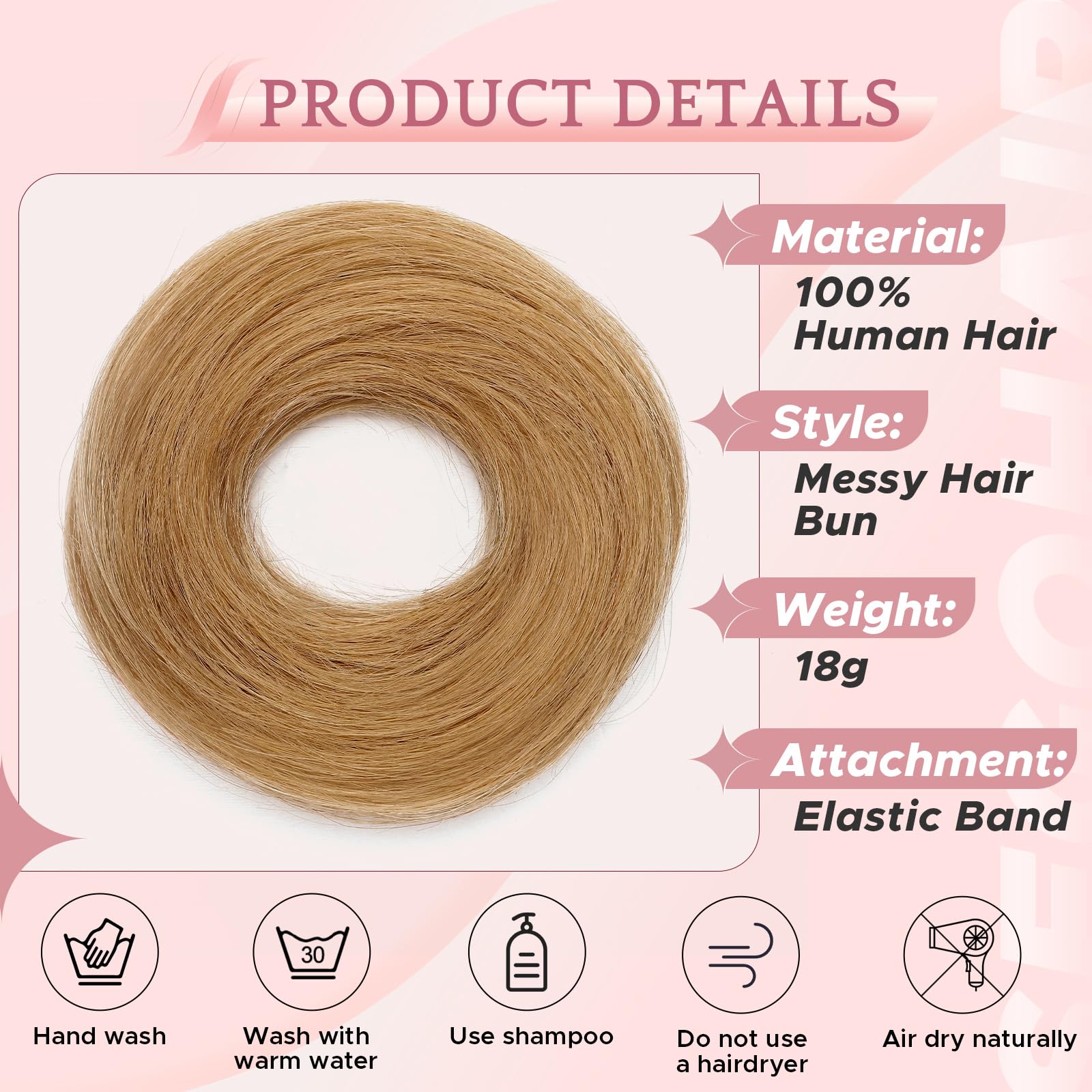 SEGO Pro Real Human Hair Messy Bun Scrunchie, Donut Bun Hair Piece for Women - Straight, 27# Dark Blonde, Pack of 1 - Image 4